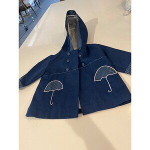 Toddler Girls Blue Polka Dot Umbrella Raincoat With Hood & Button Front Closure